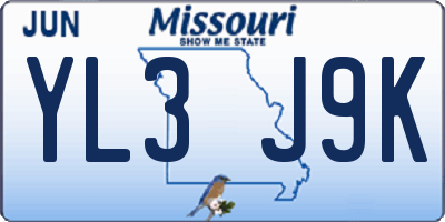 MO license plate YL3J9K
