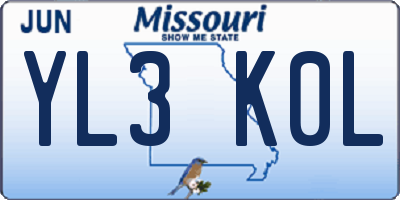 MO license plate YL3K0L