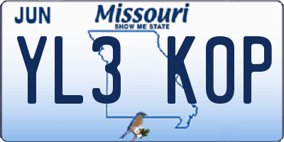 MO license plate YL3K0P