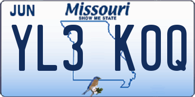 MO license plate YL3K0Q