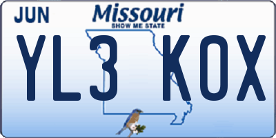 MO license plate YL3K0X