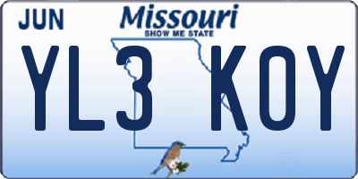 MO license plate YL3K0Y