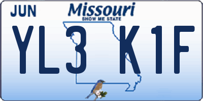 MO license plate YL3K1F
