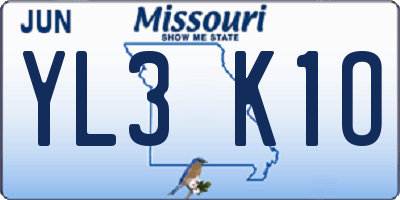 MO license plate YL3K1O
