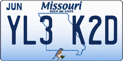 MO license plate YL3K2D