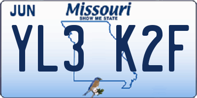 MO license plate YL3K2F