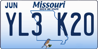 MO license plate YL3K2O