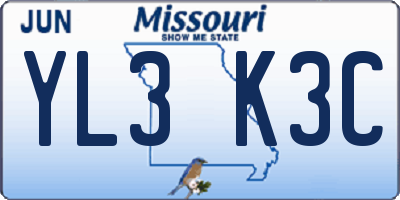 MO license plate YL3K3C