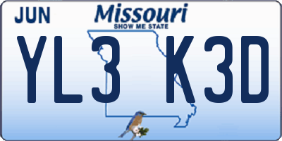 MO license plate YL3K3D