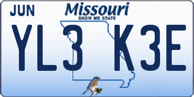MO license plate YL3K3E