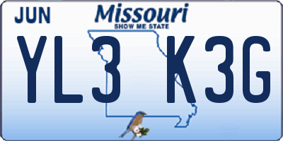 MO license plate YL3K3G