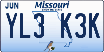 MO license plate YL3K3K