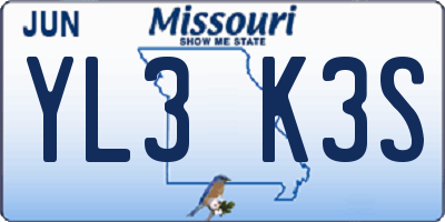 MO license plate YL3K3S