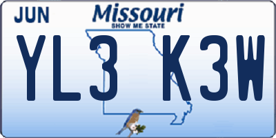 MO license plate YL3K3W