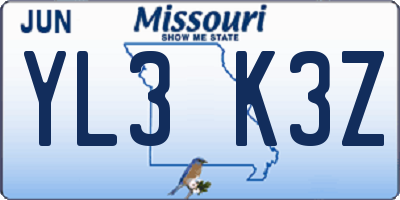 MO license plate YL3K3Z
