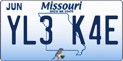 MO license plate YL3K4E