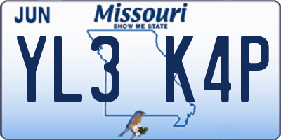 MO license plate YL3K4P