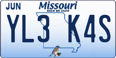 MO license plate YL3K4S