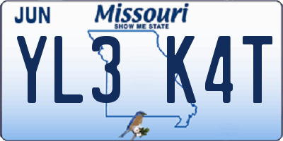MO license plate YL3K4T
