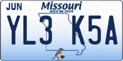 MO license plate YL3K5A