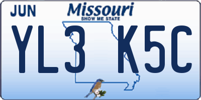 MO license plate YL3K5C