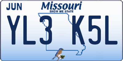 MO license plate YL3K5L