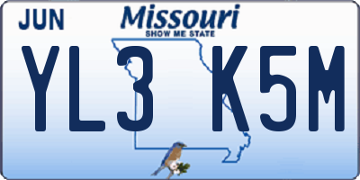 MO license plate YL3K5M