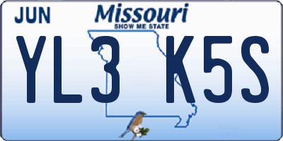 MO license plate YL3K5S