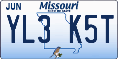 MO license plate YL3K5T