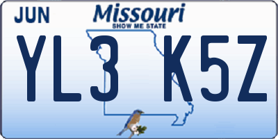 MO license plate YL3K5Z
