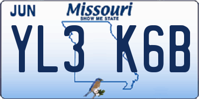 MO license plate YL3K6B