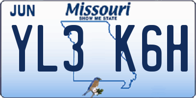 MO license plate YL3K6H