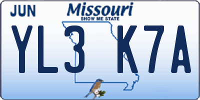 MO license plate YL3K7A