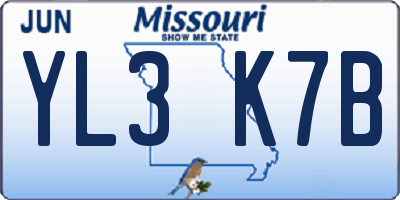 MO license plate YL3K7B