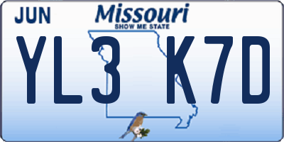 MO license plate YL3K7D