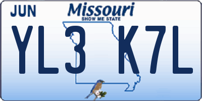 MO license plate YL3K7L