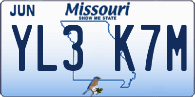 MO license plate YL3K7M
