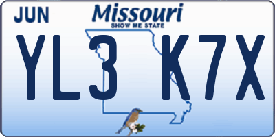 MO license plate YL3K7X