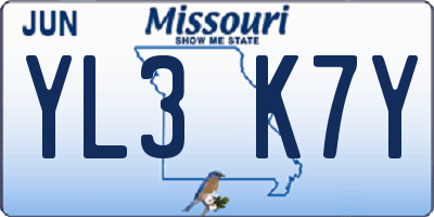 MO license plate YL3K7Y