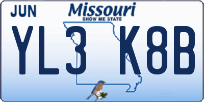 MO license plate YL3K8B