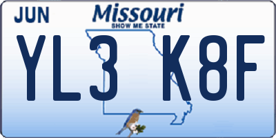 MO license plate YL3K8F