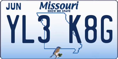 MO license plate YL3K8G