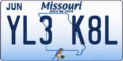 MO license plate YL3K8L