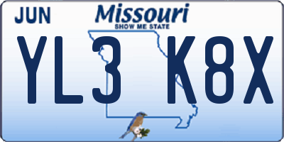 MO license plate YL3K8X