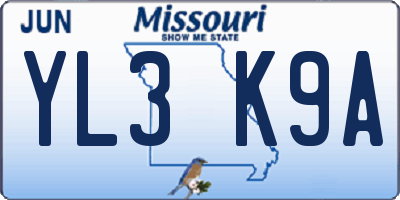 MO license plate YL3K9A