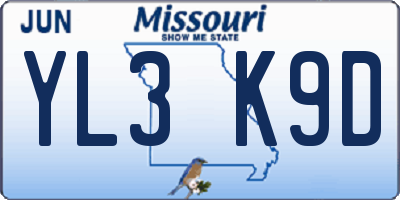 MO license plate YL3K9D