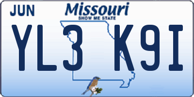 MO license plate YL3K9I