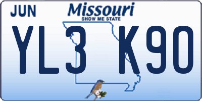 MO license plate YL3K9O