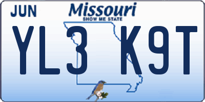 MO license plate YL3K9T