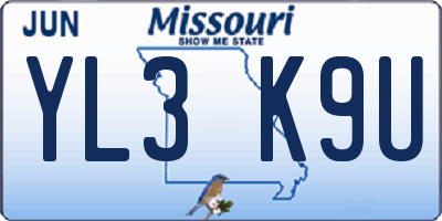 MO license plate YL3K9U